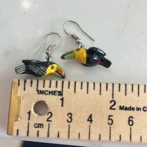 Wooden bird toucan earrings